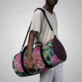 Dark Mauve Pink Roses Duffel with Dk Purple Dotted Ends Duffel  Bag - Daisey's Doggie Chic