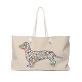 A Dachshund Weekender Bag - Color Khaki - Oversized Tote - Free Personalization - Daisey's Doggie Chic