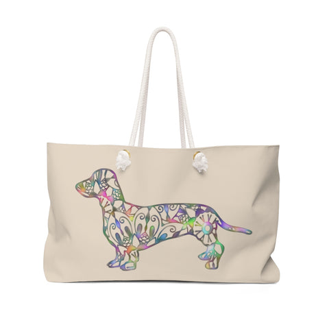 A Dachshund Weekender Bag - Color Khaki - Oversized Tote - Free Personalization - Daisey's Doggie Chic