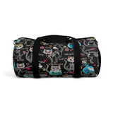 Exclusive Cat Art Duffel Bag - Black Spooky Skeletal Cats Inspirations - Sugar Skull Theme - Sizes S or L - personalize - Daisey's Doggie Chic