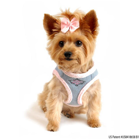 American River "Washed Denim Jean Pink Minky Plush" Ultra Choke Free Step-in Harness Vest - Daisey's Doggie Chic