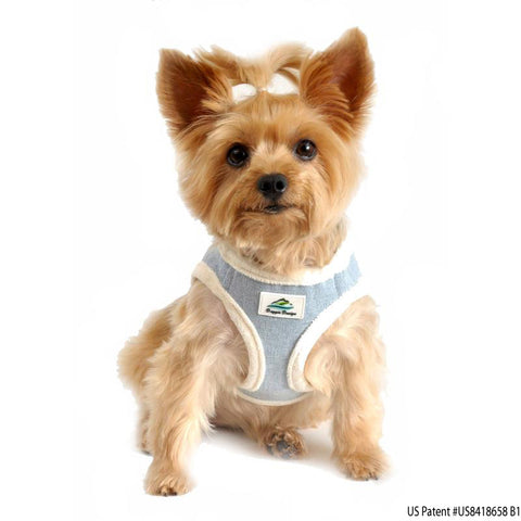 American River "Washed Denim Jean Cream Minky Plush" Ultra Choke Free Step-in Harness Vest - Daisey's Doggie Chic