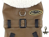 Aviator Bomber Pilot Jacket Harness with Airplane Themed Charm & Leash in color Chocolate - Daisey's Doggie Chic