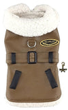 Aviator Bomber Pilot Jacket Harness with Airplane Themed Charm & Leash in color Chocolate - Daisey's Doggie Chic