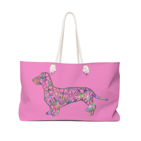 A Dachshund Weekender Bag - Color Fushia - Oversized Tote – Free Personalization - Daisey's Doggie Chic