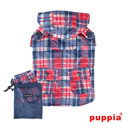 Puppia "Barrington Hooded Cape Raincoat"  in color Navy Plaid - Daisey's Doggie Chic