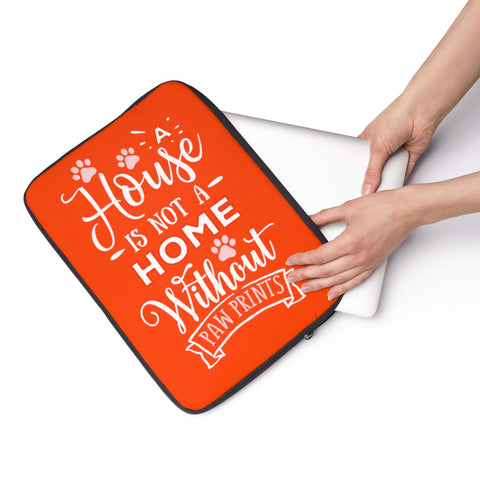 Laptop Sleeve Case - A House Isn't a Home Without Paw Prints Theme - Color Pumpkin - in 3 Sizes - Personalize Free - Daisey's Doggie Chic