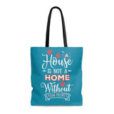 Carryall Tote Bag - House not a Home Without Paw Prints - 2-sided theme  - in Sizes S,M,L - Bright Blue - Personalize it Free - Daisey's Doggie Chic