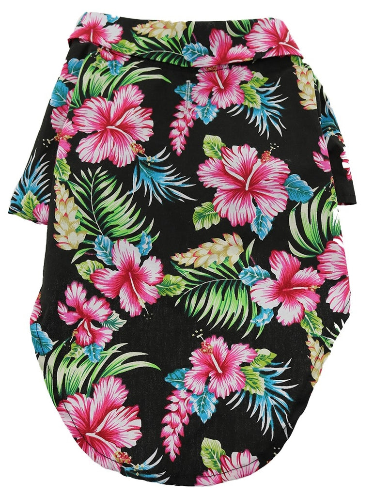 Camp Shirt in color Hawaiian Hibiscus Black Floral - Daisey's Doggie Chic