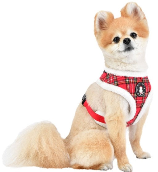 Blitzen Plaid Choke-Free Quilted Halter Harness - Color Holiday Red Plaid - Daisey's Doggie Chic