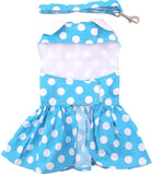 Blue Polka Dots Harness Party Dress with matching Leash set in Blue/White - Daisey's Doggie Chic