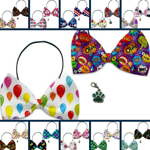 Holiday Fun Party Themed Bowtie 2-Pack set with Charm Accessory for dogs or cats - Daisey's Doggie Chic
