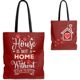 Carryall Tote Bag - House not a Home Without Paw Prints - 2-Sided Design - Brick Red  - in Sizes S,M,L - Personalize it Free - Daisey's Doggie Chic
