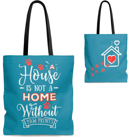 Carryall Tote Bag - House not a Home Without Paw Prints - 2-sided theme  - in Sizes S,M,L - Bright Blue - Personalize it Free - Daisey's Doggie Chic