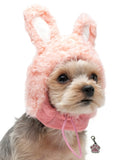 Plush Pink Bunny Hat with Bunny Ears- Includes Charm Accessory - Pet Sizes XS to XL - Daisey's Doggie Chic