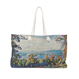 Exclusive Custom Art Weekender Tote Bag features View of Lake - Oversized Carry All Bags - personalize - Daisey's Doggie Chic