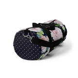 Pale Pink Roses Duffel Pink Dotted Navy Blue Ends Duffel  Bag - Daisey's Doggie Chic