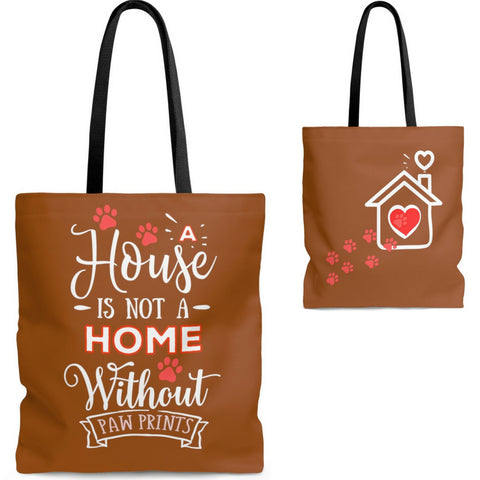 Carryall Tote Bag - House not a Home Without Paw Prints Theme on 2-Sides - Light Brown  - in Sizes S,M,L - Personalize it Free - Daisey's Doggie Chic