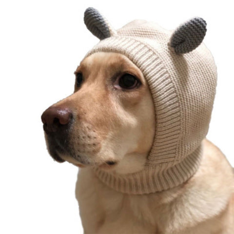 Soft Knit Snood Hat for Dogs in color Creamy Beige or Light Gray - Daisey's Doggie Chic