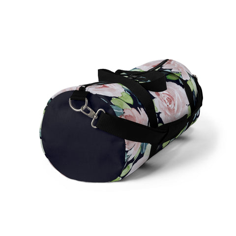 Pale Pink Roses Duffel with Navy Blue Solid Ends Duffel  Bag - Daisey's Doggie Chic