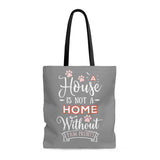 Carryall Tote Bag - House not a Home Without Paw Prints - 2-sided theme  - in Sizes S,M L - Gray/Pink - Personalize it Free - Daisey's Doggie Chic