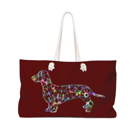 A Dachshund Weekender Bag - Color Burgundy - Oversized Tote – Free Personalization - Daisey's Doggie Chic