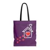 Tote Bag - House not a Home Without Paw Prints Theme on 2-Sides - Eggplant  - in Sizes S,M,L - Personalize it Free - Daisey's Doggie Chic