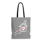 Carryall Tote Bag - House not a Home Without Paw Prints - 2-sided theme  - in Sizes S,M L - Gray/Pink - Personalize it Free - Daisey's Doggie Chic