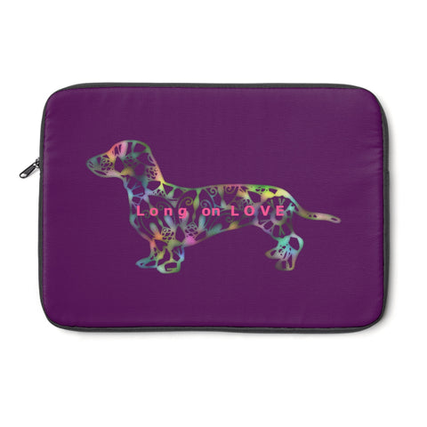 Laptop Sleeve Case - Dachshund Long on LOVE - Color Eggplant - Personalize Free - Daisey's Doggie Chic