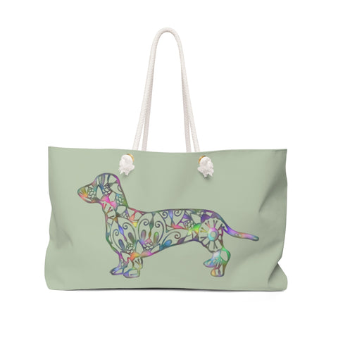 A Dachshund Weekender Bag - Color Olive - Oversized Tote - Free Personalization - Daisey's Doggie Chic