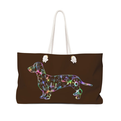 A Dachshund Weekender Bag - in Color Chocolate - Oversized Tote - Free Personalization - Daisey's Doggie Chic