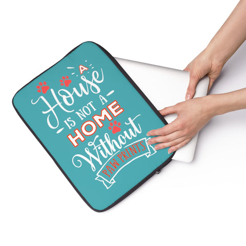 Laptop Sleeve Case - A House Isn't a Home Without Paw Prints Theme - Color Tahiti Blue - in 3 Sizes - Personalize Free - Daisey's Doggie Chic