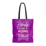 Carryall Tote Bag - House not a Home Without Paw Prints - 2-sided theme  - in Sizes S,M,L - Purple - Personalize it Free - Daisey's Doggie Chic