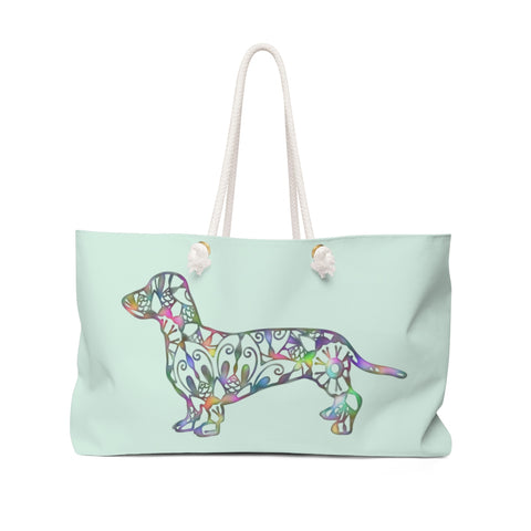 A Dachshund Weekender Bag - Color Sea Spray- Oversized Tote – Free Personalization - Daisey's Doggie Chic