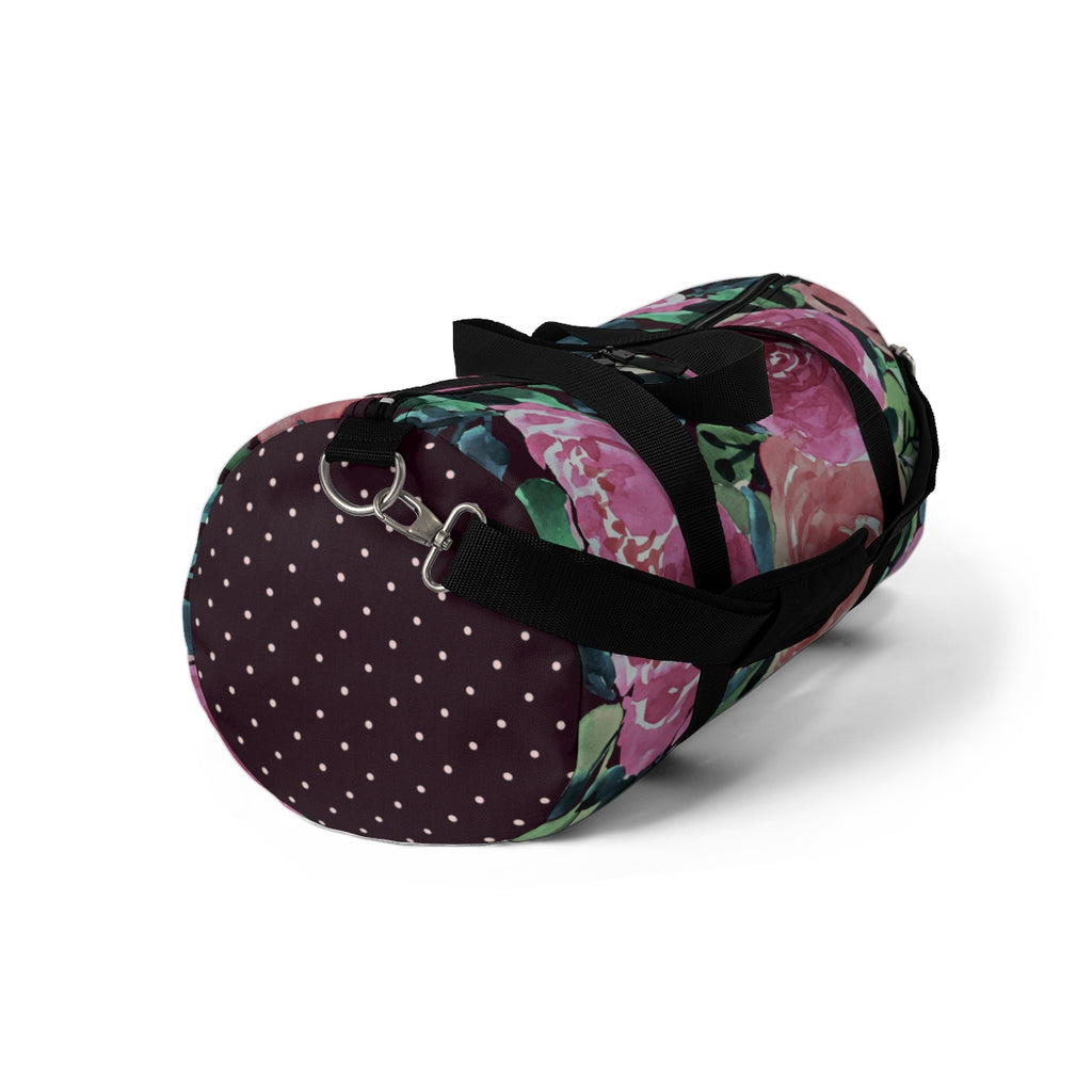 Dark Mauve Pink Roses Duffel with Dk Purple Dotted Ends Duffel  Bag - Daisey's Doggie Chic