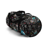 Exclusive Cat Art Duffel Bag - Black Spooky Skeletal Cats Inspirations - Sugar Skull Theme - Sizes S or L - personalize - Daisey's Doggie Chic