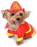 Cute Doggie Fireman Fire Chief Costume Raincoat with Helmet Style Hat in color Red/Yellow - Daisey's Doggie Chic