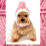Crown Rib Knit Hat w/PomPom for Dogs in color Pink - Daisey's Doggie Chic