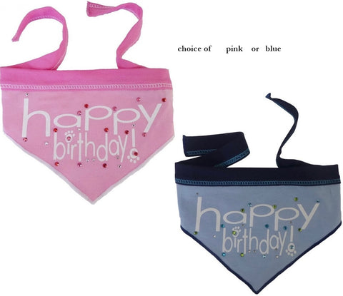 Happy Birthday (Girl or Boy) Jeweled Bandana Scarf in Choice of  Pink or Blue - Daisey's Doggie Chic
