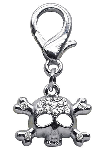 Clear Rhinestone Skull with Crossbones Clip Charm - Daisey's Doggie Chic