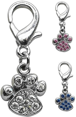 Rhinestone Paw Clip-on Charm choose from 3 colors - Daisey's Doggie Chic