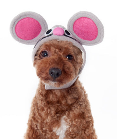 Plush Gray Mouse Hat with Pink Ears for Dogs - Mouse King Sizes XS to XL - Daisey's Doggie Chic