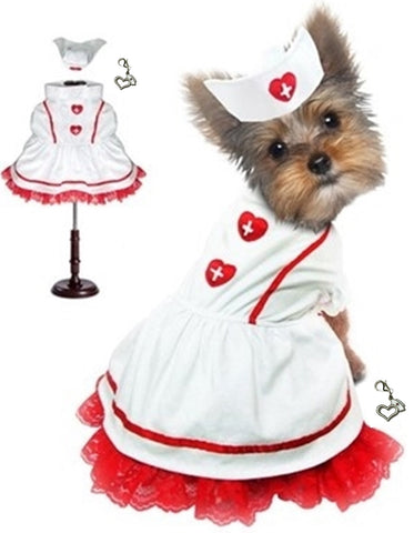 Florence Nightingale Classic Sweetheart Nurse Hat and Uniform -  Dog Costume includes Themed Clip On Charm - Daisey's Doggie Chic