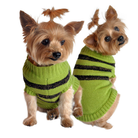 Doggie Design Striped Dog Sweater in Color Olive Green/Chocolate Brown - Daisey's Doggie Chic