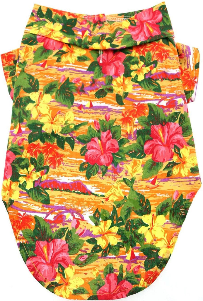 Camp Shirt in color Hawaiian Hibiscus Sunset - Daisey's Doggie Chic