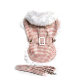 Pink Houndstooth Faux Minky Fur Harness Jacket with Matching Leash in color Pink/White - Daisey's Doggie Chic