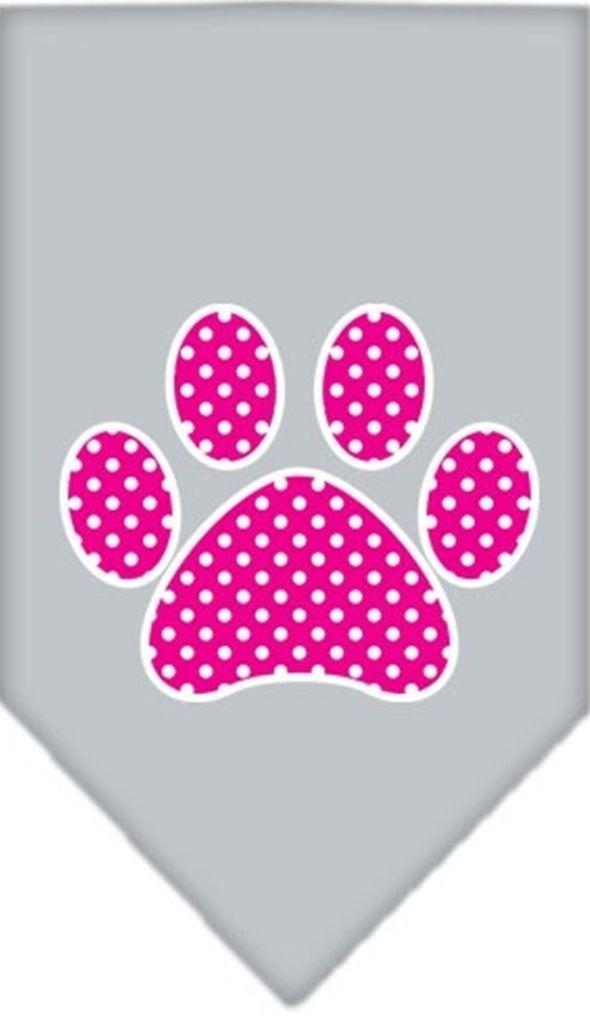 Pink Swiss Dotted Paw Bandana Scarf in color Silver Gray - Daisey's Doggie Chic