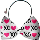 Pink Poodles Hugs 'n Kisses  - Fun Party Themed Bowtie 2-Pack set with Charm Accessory for Dogs or Cats - Daisey's Doggie Chic
