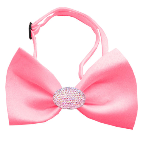 Classic Oval Crystal Satin Bow Tie for Small Dogs in Color Bubble Gum Pink - Daisey's Doggie Chic