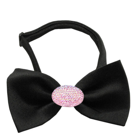 Classic Oval Crystal Satin Bow Tie for Small Dogs in Color Black - Daisey's Doggie Chic